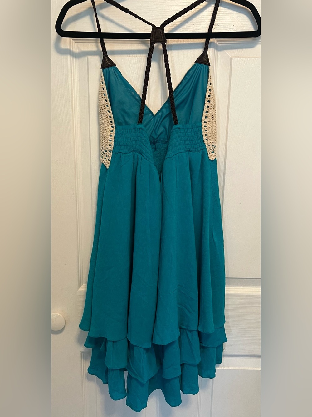 Shyanne Turquoise Sundress with Cream Crochet Accent - Picture 2 of 3